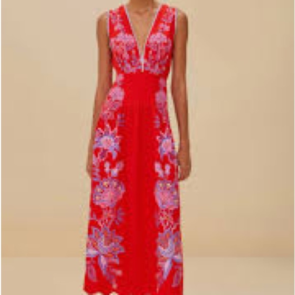 Farm Rio Red Porcelain Garden Euroflax™ Premium Linen Midi Dress - Picture 8 of 10